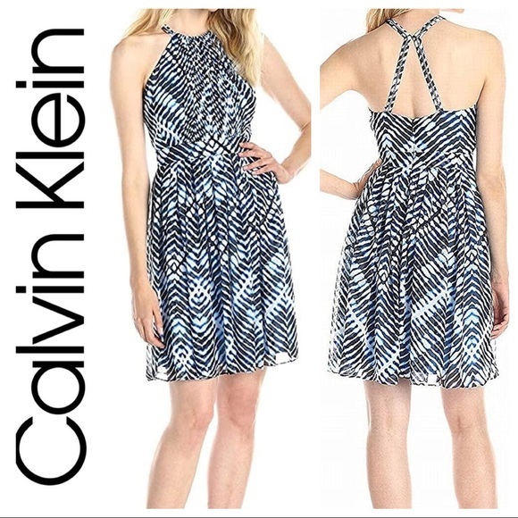 NWT Calvin Klein Flare Skirt Halter Dress - Picture 1 of 6